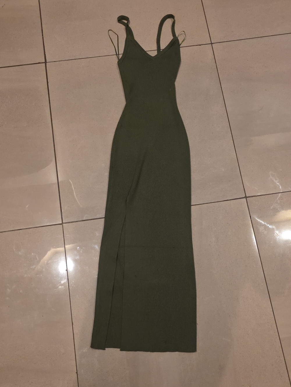 Windsor Olive Ribbed Maxi Dress with Slit